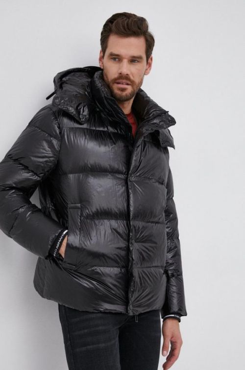Páperová bunda Emporio Armani pánska, čierna farba, zimná