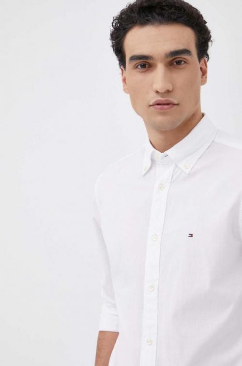 Bavlnená košeľa Tommy Hilfiger pánska, biela farba, regular, s golierom button-down