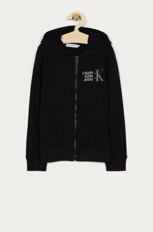 Detská bavlnená mikina Calvin Klein Jeans čierna farba, s potlačou