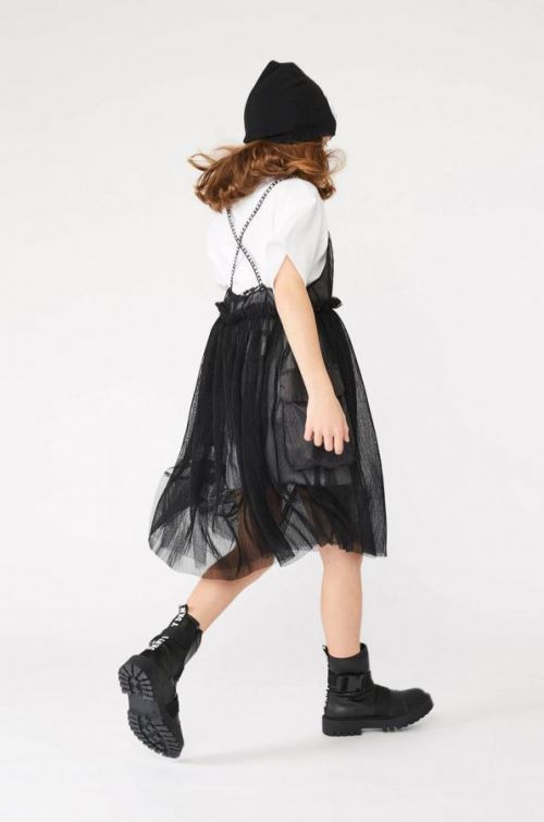 Dievčenské šaty Dkny čierna farba, mini, áčkový strih