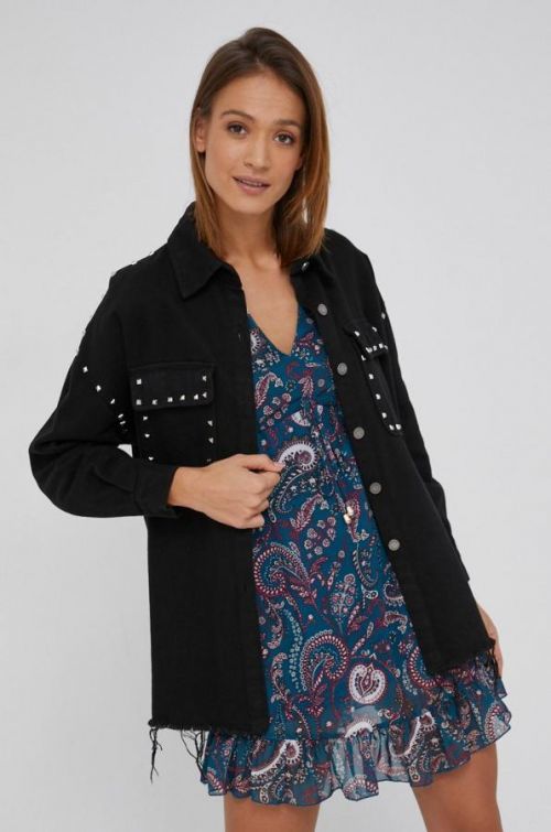Rifľová bunda Answear Lab dámska, čierna farba, prechodná, oversize