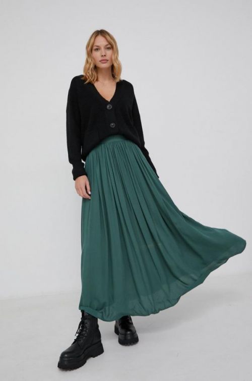 Sukňa Answear Lab zelená farba, maxi, áčkový strih