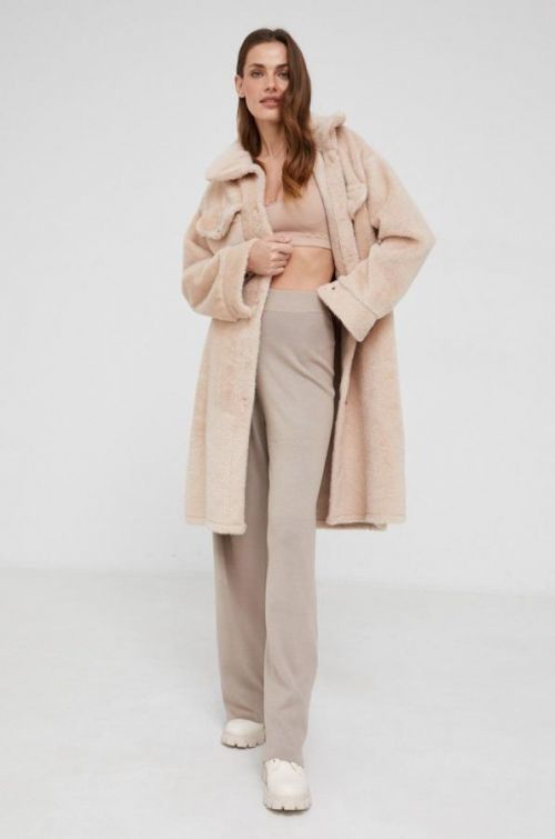 Vlnený kabát Answear Lab hnedá farba, prechodný, oversize