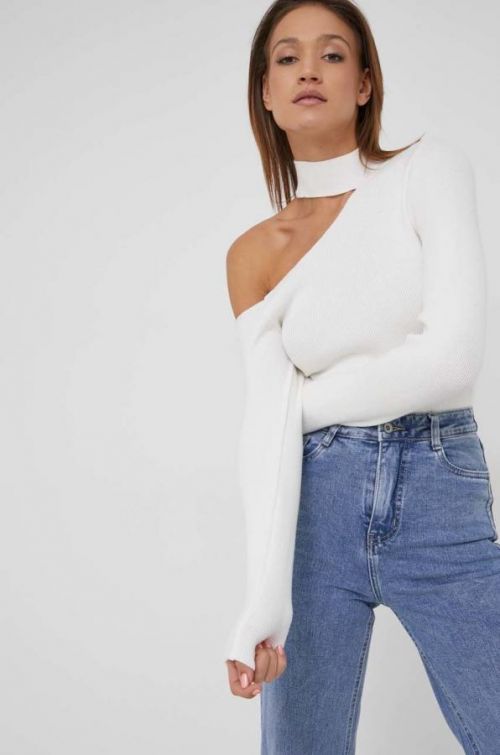 Tričko s dlhým rukávom Answear Lab biela farba