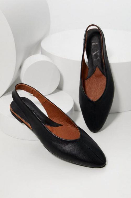 Kožené balerínky Answear Lab čierna farba, s otvorenou pätou