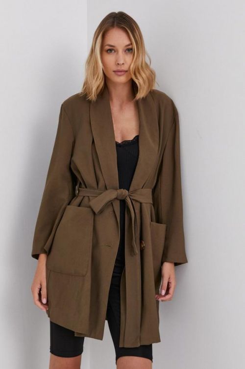 Kabát Answear Lab dámsky, zelená farba, prechodný, dvojradový