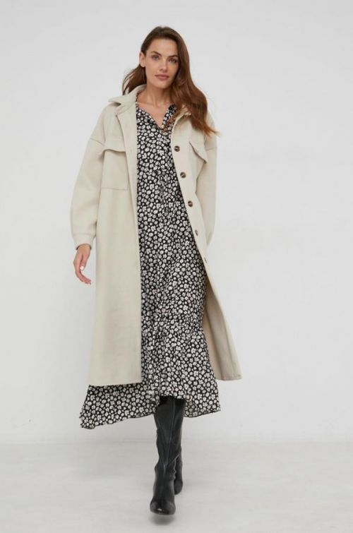 Vlnený kabát Answear Lab béžová farba, prechodný, oversize