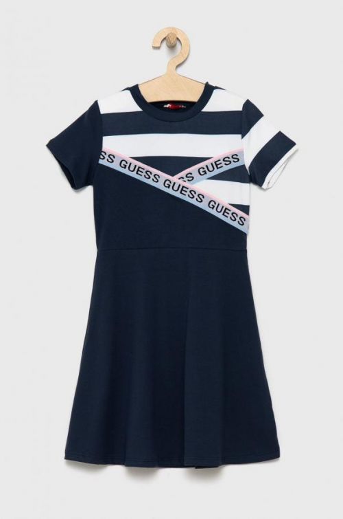 Dievčenské šaty Guess tmavomodrá farba, mini, áčkový strih