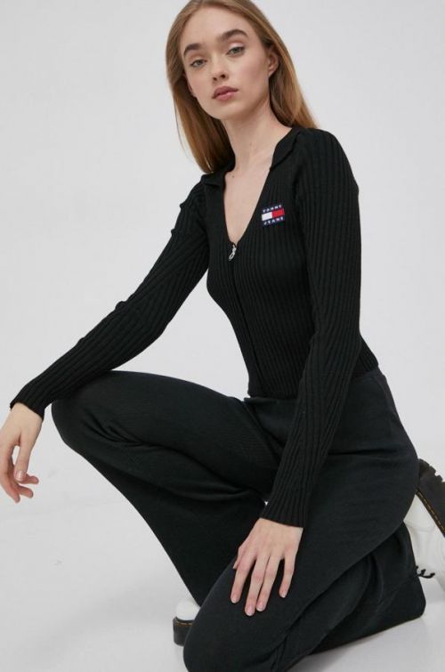 Sveter Tommy Jeans dámsky, čierna farba, tenký