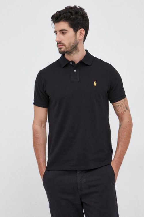 Bavlnené polo tričko Polo Ralph Lauren čierna farba, jednofarebné