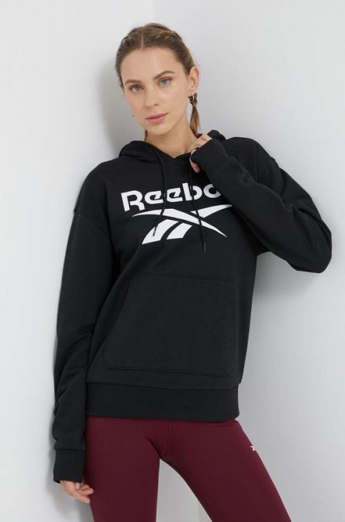 Mikina Reebok dámska, čierna farba, s potlačou
