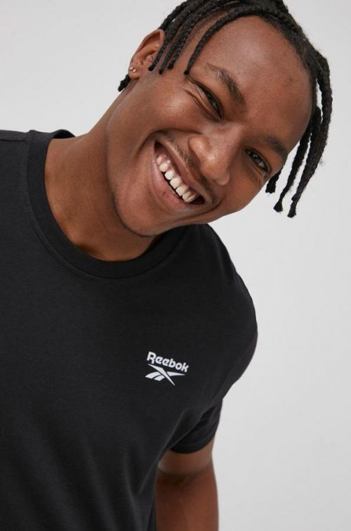 Bavlnené tričko Reebok čierna farba, s potlačou