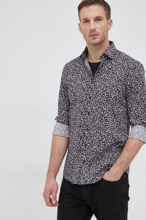 Košeľa Calvin Klein pánska, čierna farba, slim, s klasickým golierom