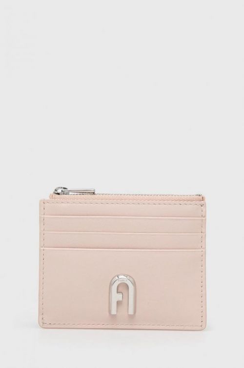 Kožené puzdro na karty Furla dámsky, ružová farba