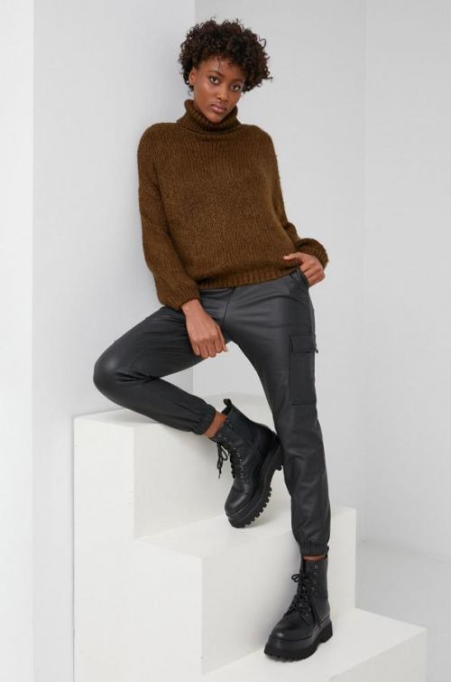 Sveter Answear Lab dámsky, zelená farba, teplý, s rolákom