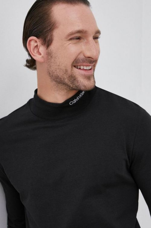 Tričko s dlhým rukávom Calvin Klein pánske, čierna farba, jednofarebné
