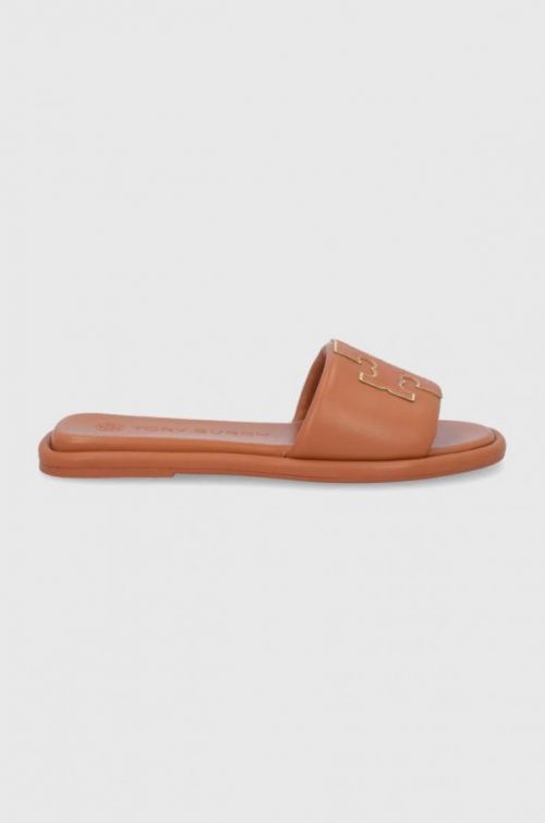 Kožené šľapky Tory Burch dámske, hnedá farba