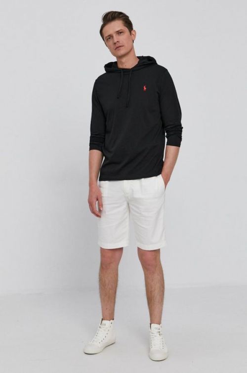 Tričko s dlhým rukávom Polo Ralph Lauren pánske, čierna farba, jednofarebné