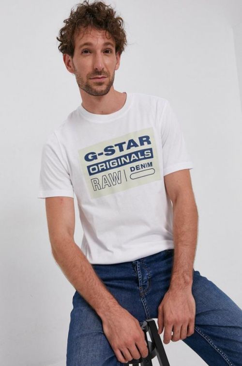 Bavlnené tričko G-Star Raw biela farba, s potlačou