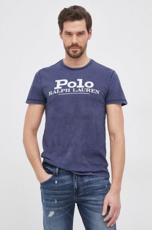 Bavlnené tričko Polo Ralph Lauren tmavomodrá farba, s potlačou