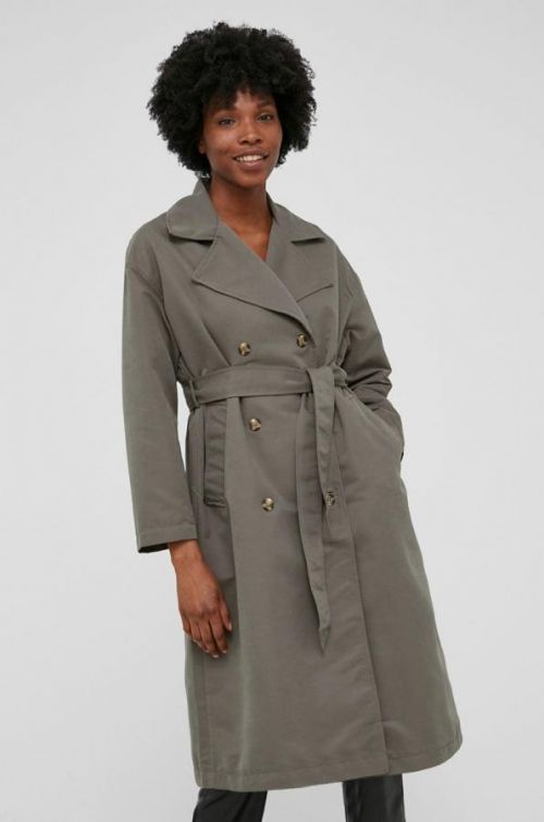 Trenčkot Answear Lab dámsky, zelená farba, prechodný, dvojradový