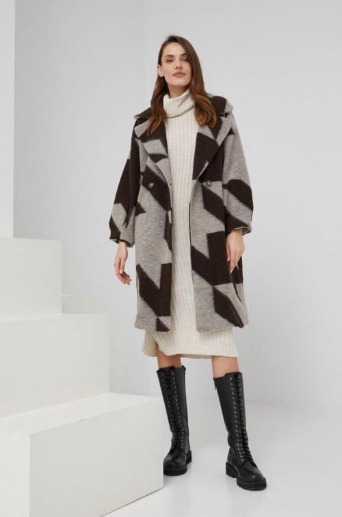 Vlnený kabát Answear Lab hnedá farba, prechodný, dvojradový