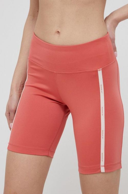 Tréningové šortky Reebok Piping dámske, oranžová farba, s nášivkou, stredne vysoký pás