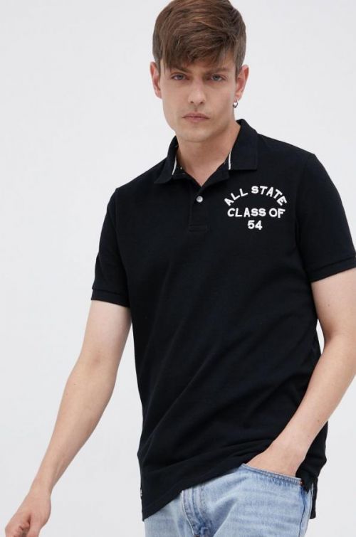 Bavlnené polo tričko Superdry čierna farba, s nášivkou
