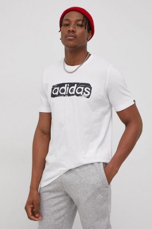 Bavlnené tričko adidas biela farba, s potlačou