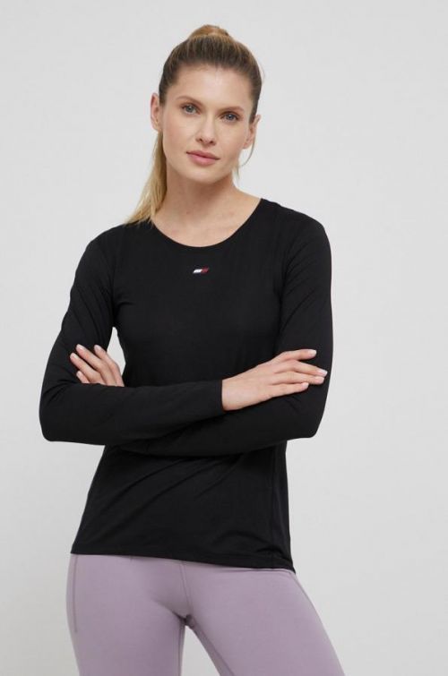 Tričko s dlhým rukávom Tommy Hilfiger dámsky, čierna farba,