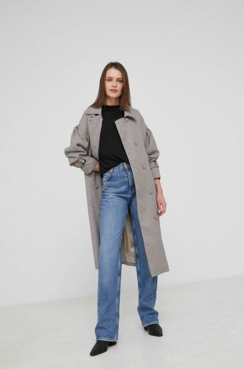 Trenčkot Answear Lab dámsky, béžová farba, prechodný, dvojradový