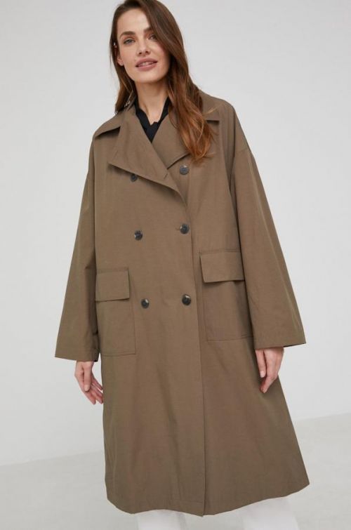 Trenčkot Answear Lab dámsky, zelená farba, prechodný,