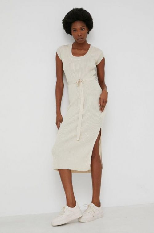 Šaty Answear Lab béžová farba, midi, rovný strih