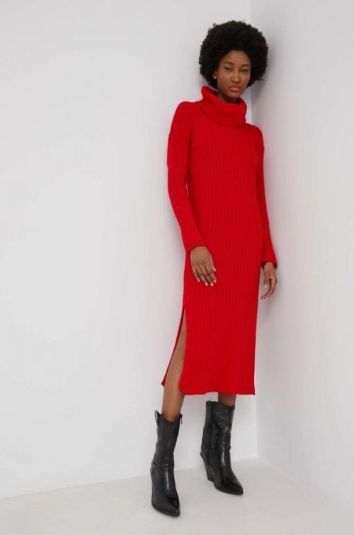 Šaty Answear Lab červená farba, midi, priliehavá