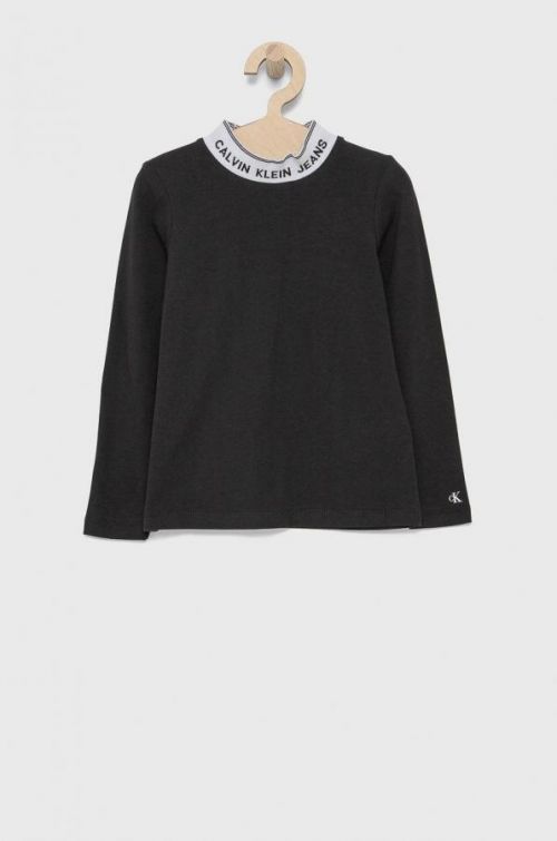Detské tričko s dlhým rukávom Calvin Klein Jeans čierna farba