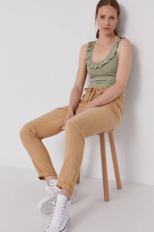 Nohavice Pepe Jeans Dash dámske, hnedá farba, rovné, stredne vysoký pás