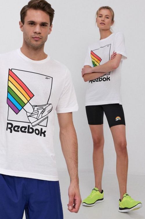Bavlnené tričko Reebok biela farba, s potlačou