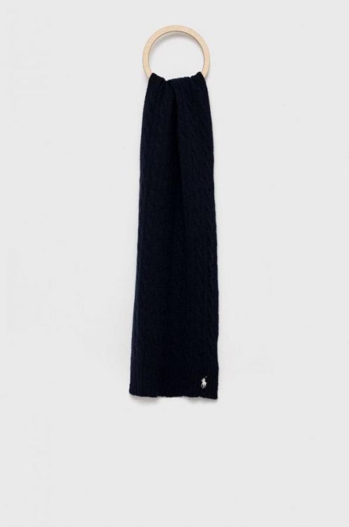 Vlnený šál Polo Ralph Lauren tmavomodrá farba, jednofarebný