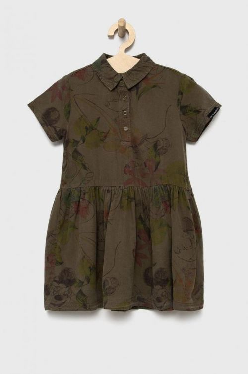 Dievčenské šaty Desigual zelená farba, mini, áčkový strih
