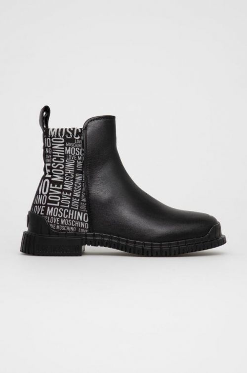 Členkové topánky Love Moschino dámske, čierna farba, na plochom podpätku