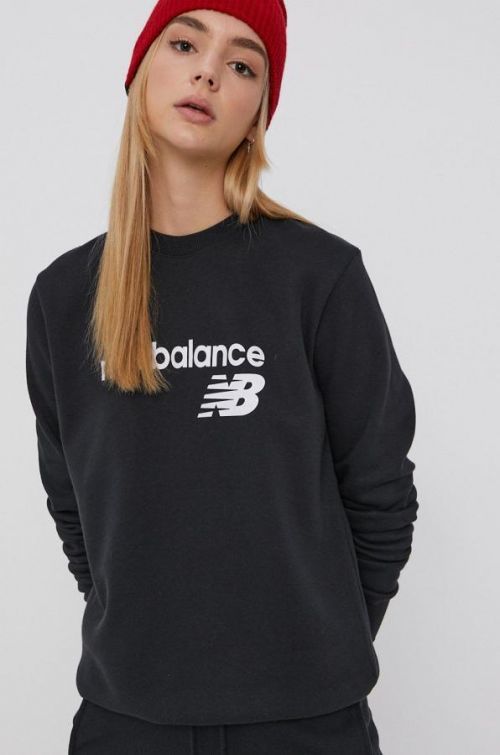 Mikina New Balance dámska, čierna farba, s potlačou