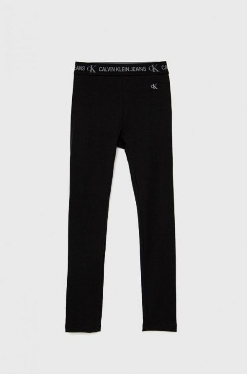 Detské legíny Calvin Klein Jeans čierna farba, jednofarebné