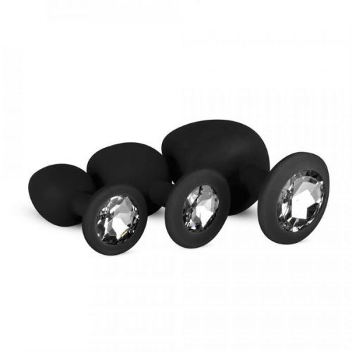 Silicone Buttplug Set with Diamond - Black