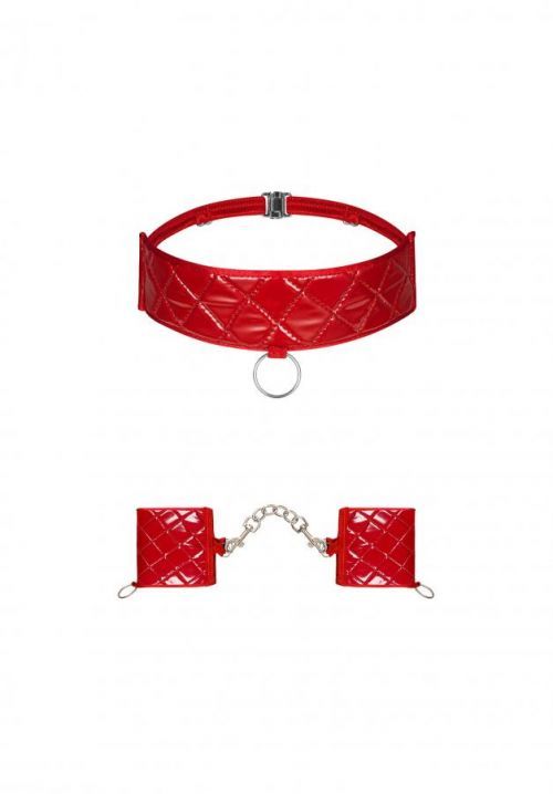 Pikantná sada Hunteria cuffs & choker - Obsessive UNI červená