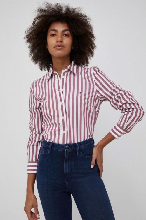 Bavlnená košeľa Tommy Hilfiger dámska, ružová farba, regular, s klasickým golierom