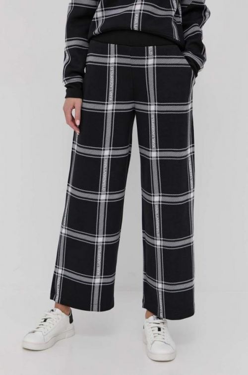 Nohavice Karl Lagerfeld dámske, čierna farba, rovné, vysoký pás