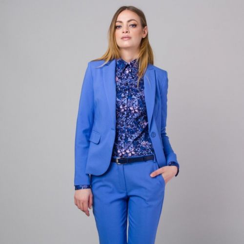 Elegantné dámske sako modré s hladkým vzorom 13667