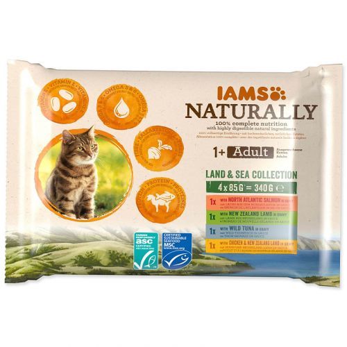Kapsičky IAMS Cat Naturally výběr z mořských a suchozemských mas v omáčce multipack