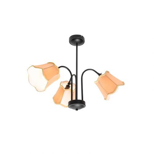 Klassieke plafondlamp zwart met gele lampenkap 3-lichts - Nona
