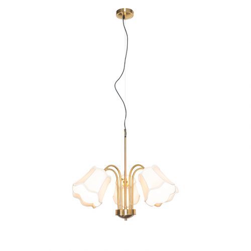 Klassieke hanglamp messing met witte lampenkap 5-lichts - Nona